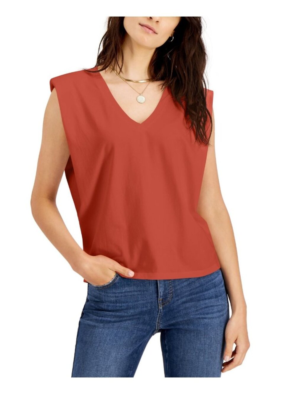 Inc International Concepts Strong-Shoulder V-Neck T-Shirt, Summer Fig, Sz. XL